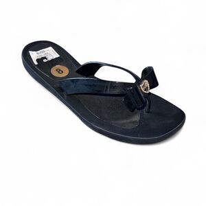 Guess Black Flip Flop Sandals with Gold Heart Bow‎ Charm Size 8